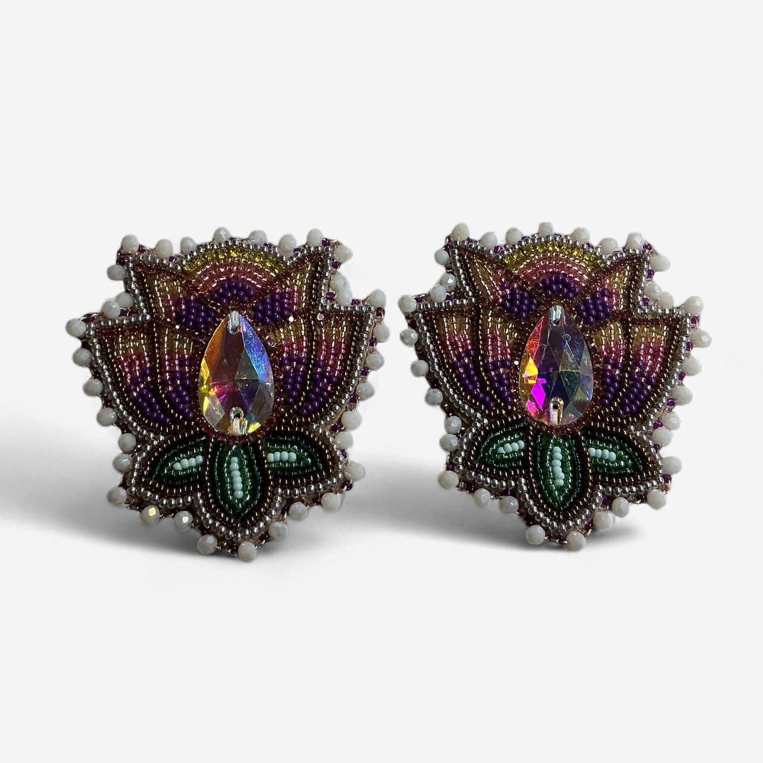 Extra Large Beaded Floral Earrings