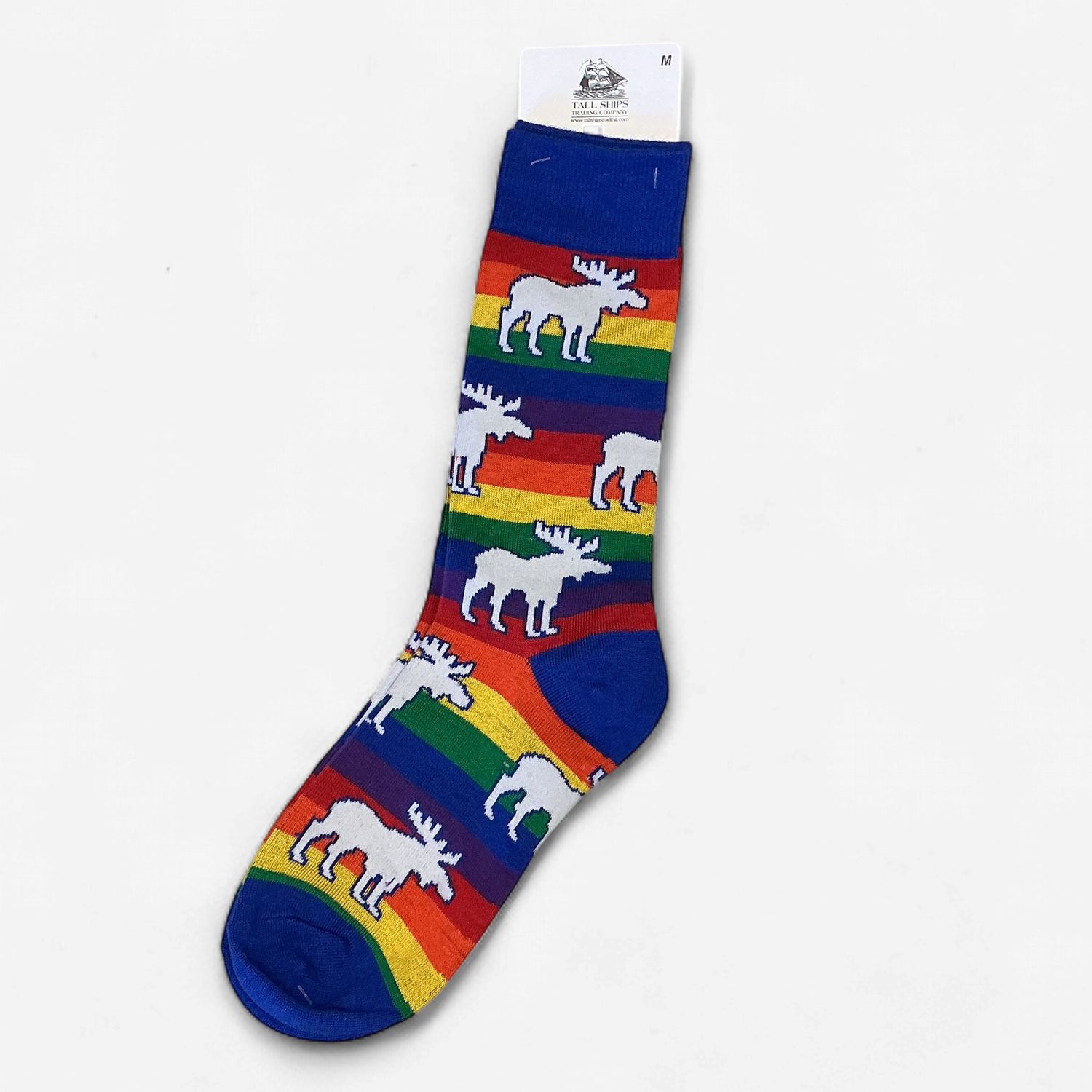 Assorted Crew Socks, Design: Moose Rainbow Rugby Sock, Size: Medium (Size 9-11)