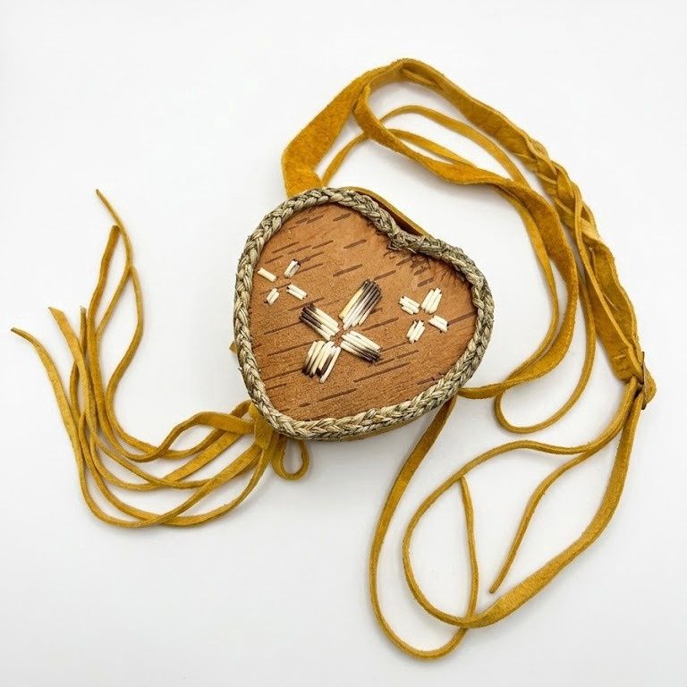 Heart Shaped Birch Bark Basket with Quill Design