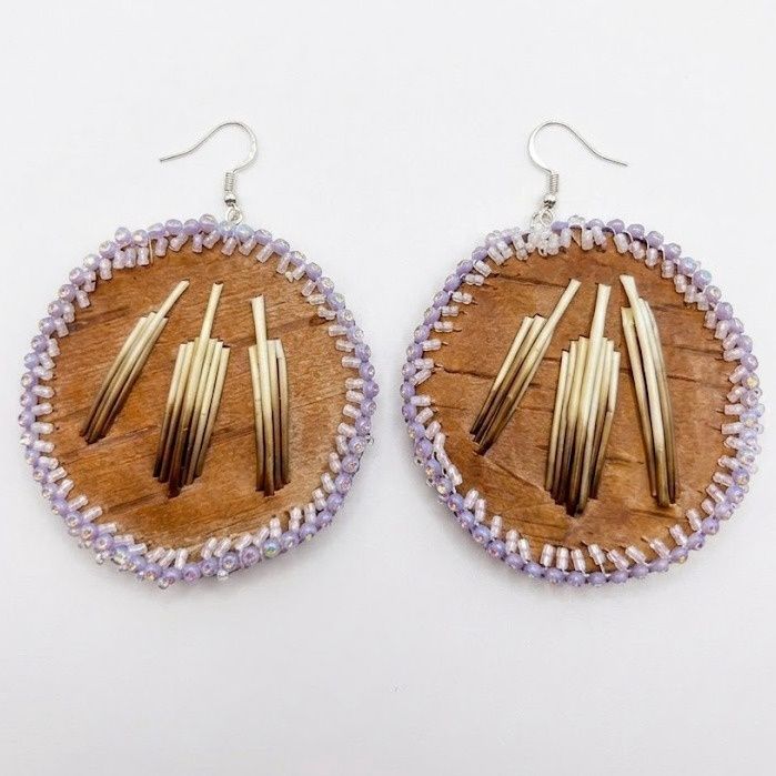 Large Birch Bark Earrings with Quill Design