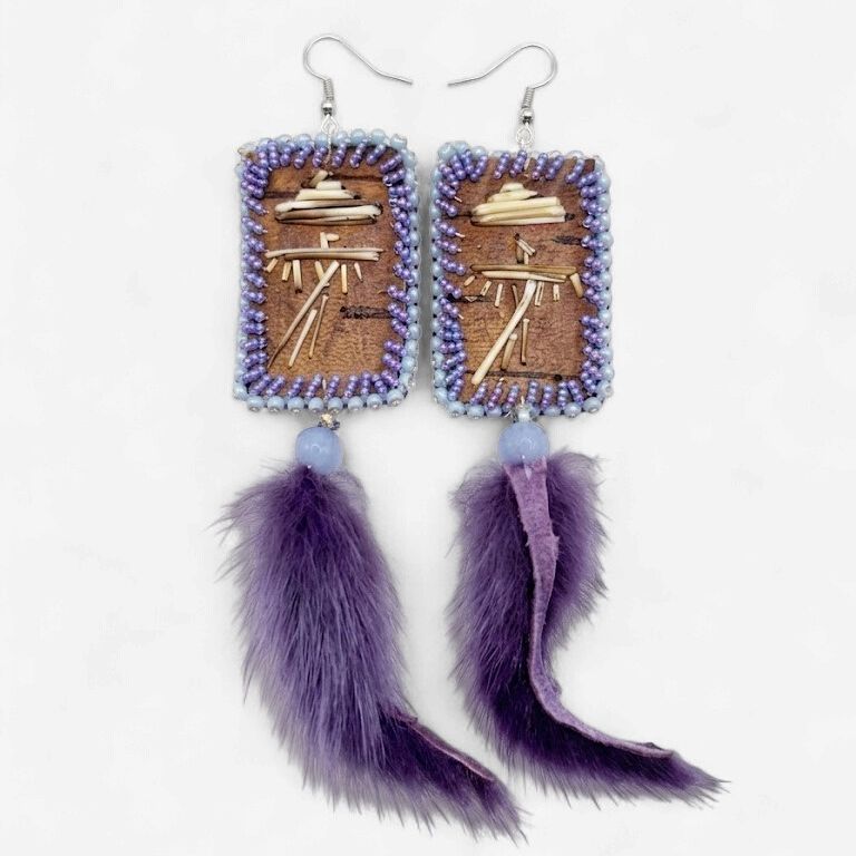 Feather Birch Bark Earrings with Quill Design