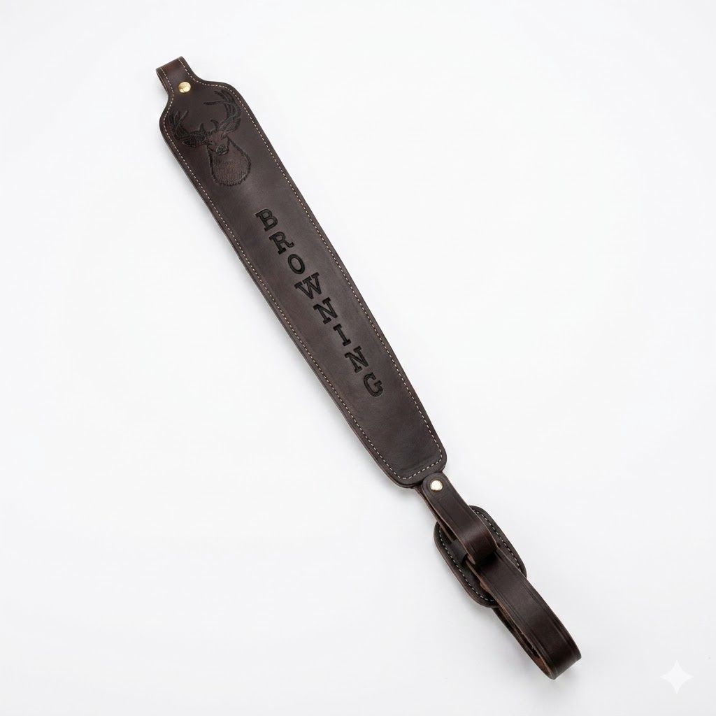 Assorted Shoulder Strap Gun Sling, Design: Browning- Brown Leather