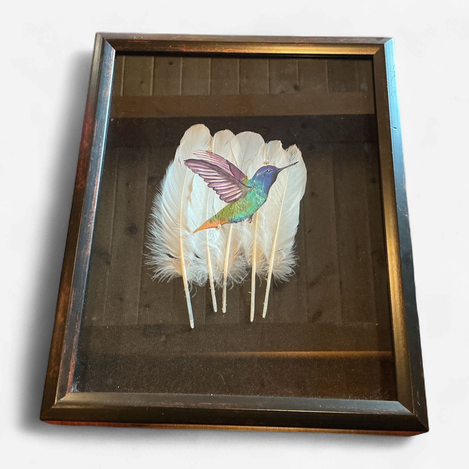 Hummingbird Hand Painted Turkey Feather O/C