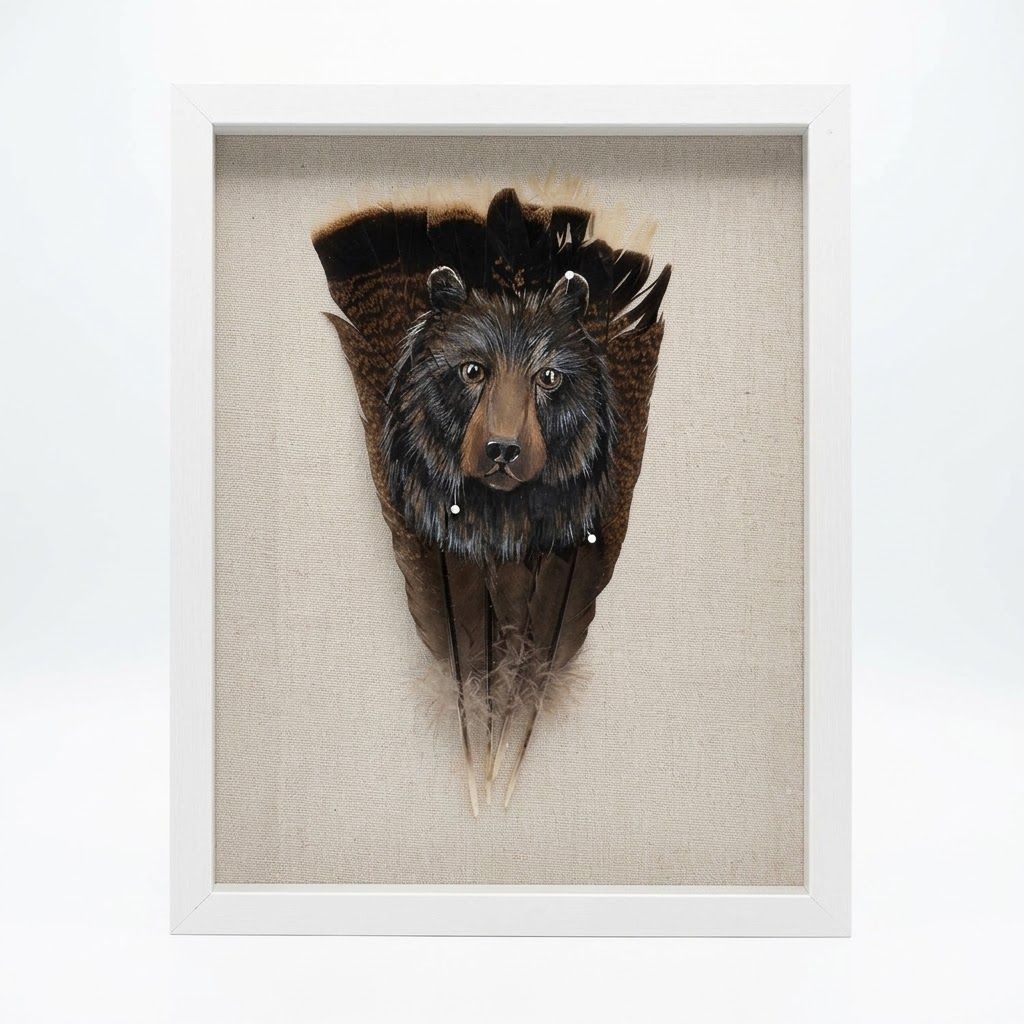 Bear Hand Painted Turkey Feather O/C