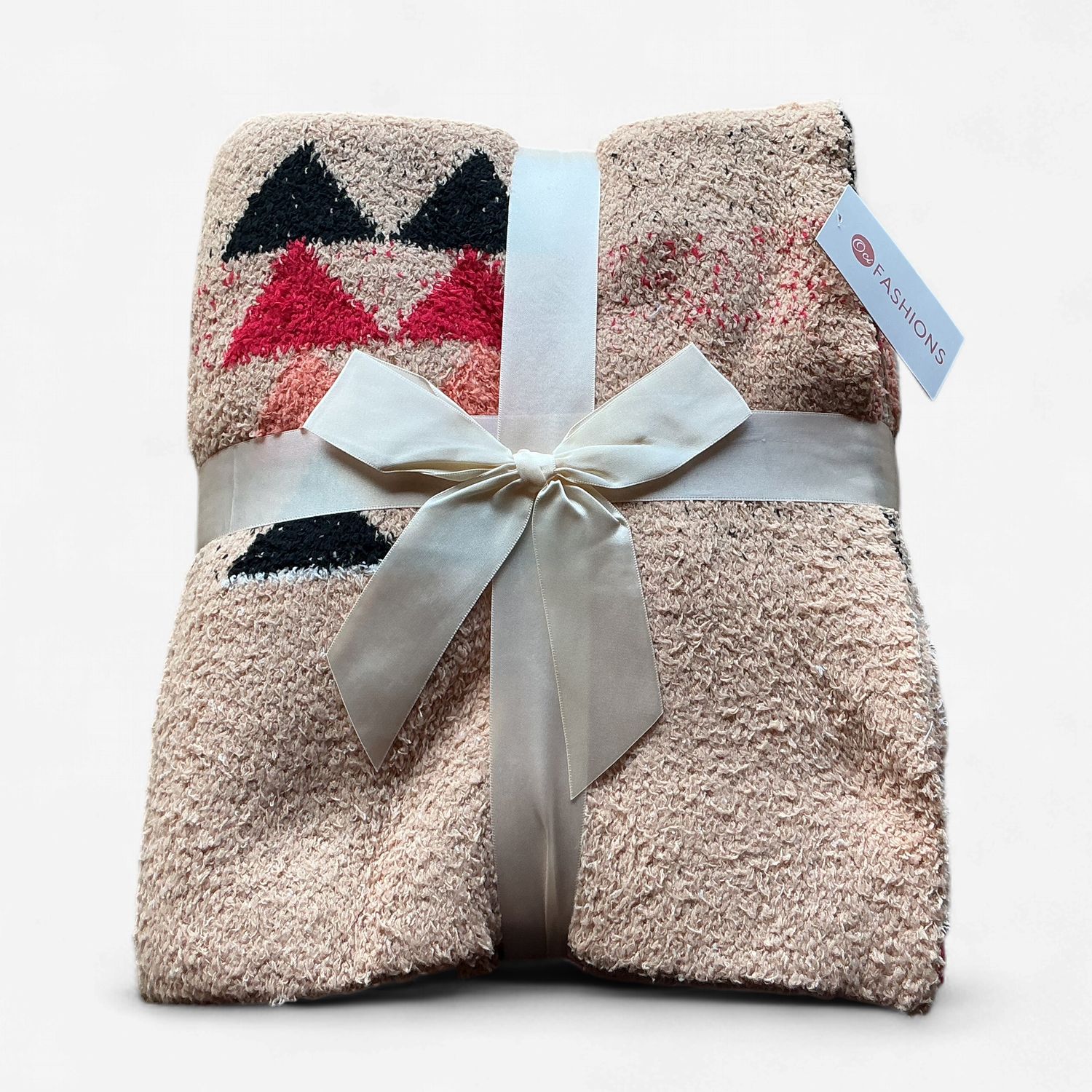 Aztec Sherpa Throw Blanket, Design: Peach