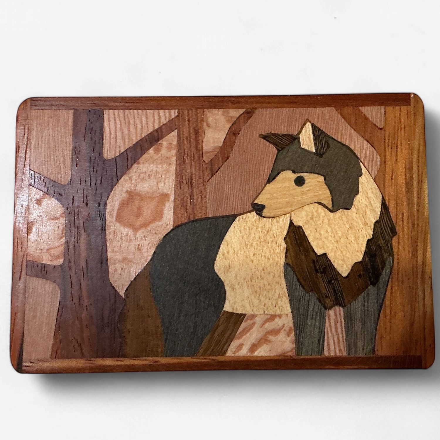 Wooden Box  Standing Wolf