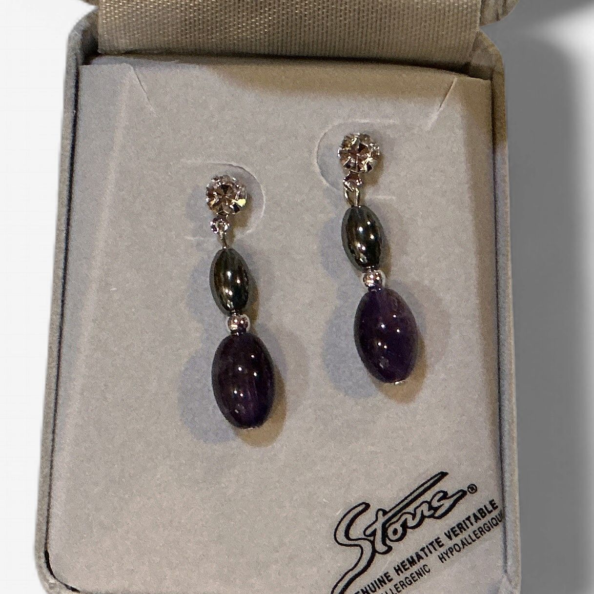 Hematite Earrings Amethyst Drop