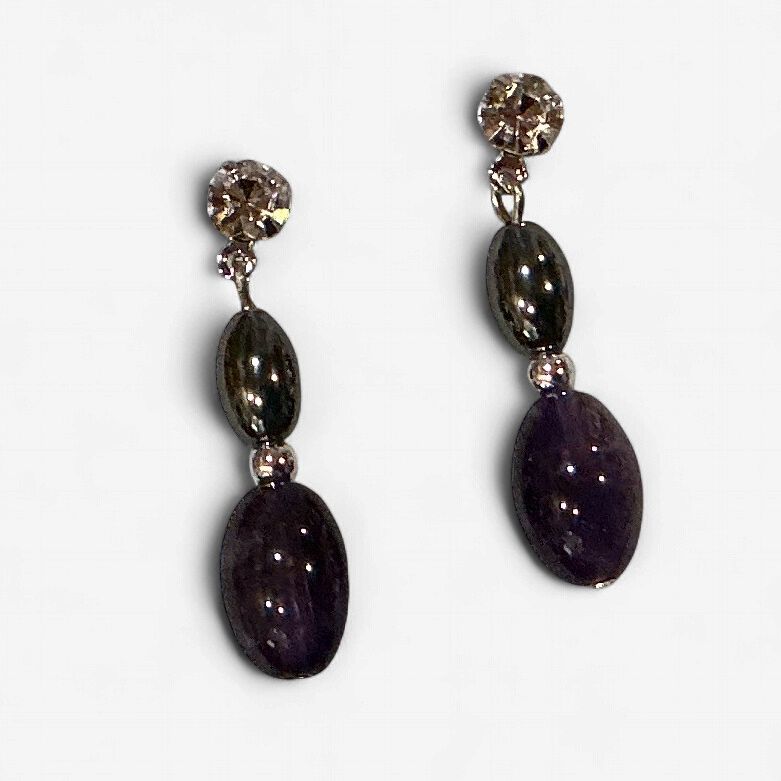 Hematite Earrings Amethyst Drop