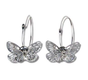 Hematite Earrings Butterfly Hoop