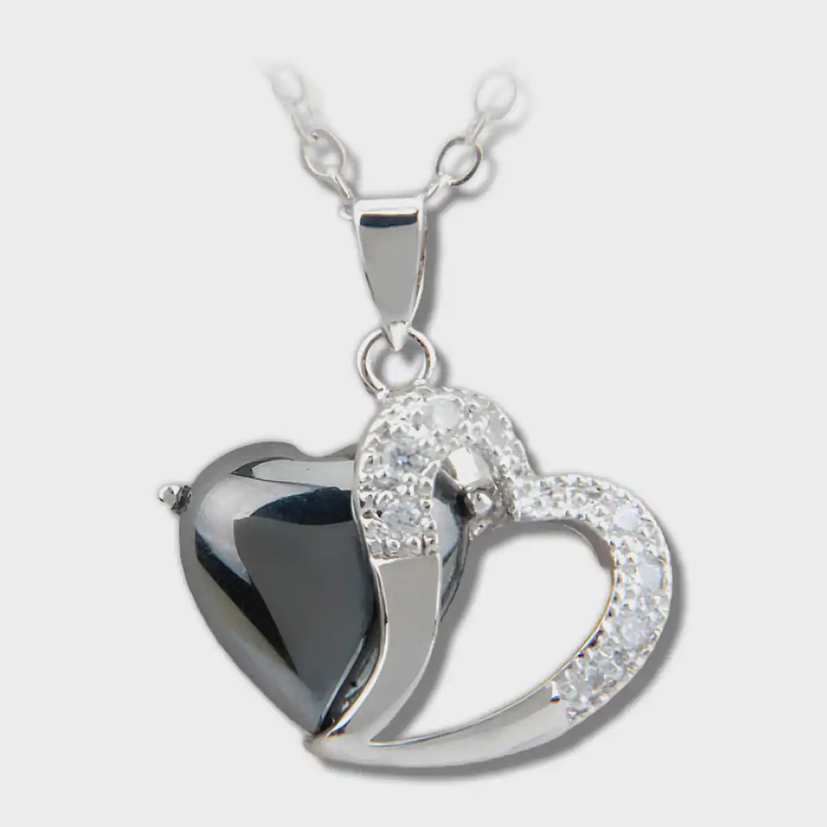 Hematite Necklace Two Hearts