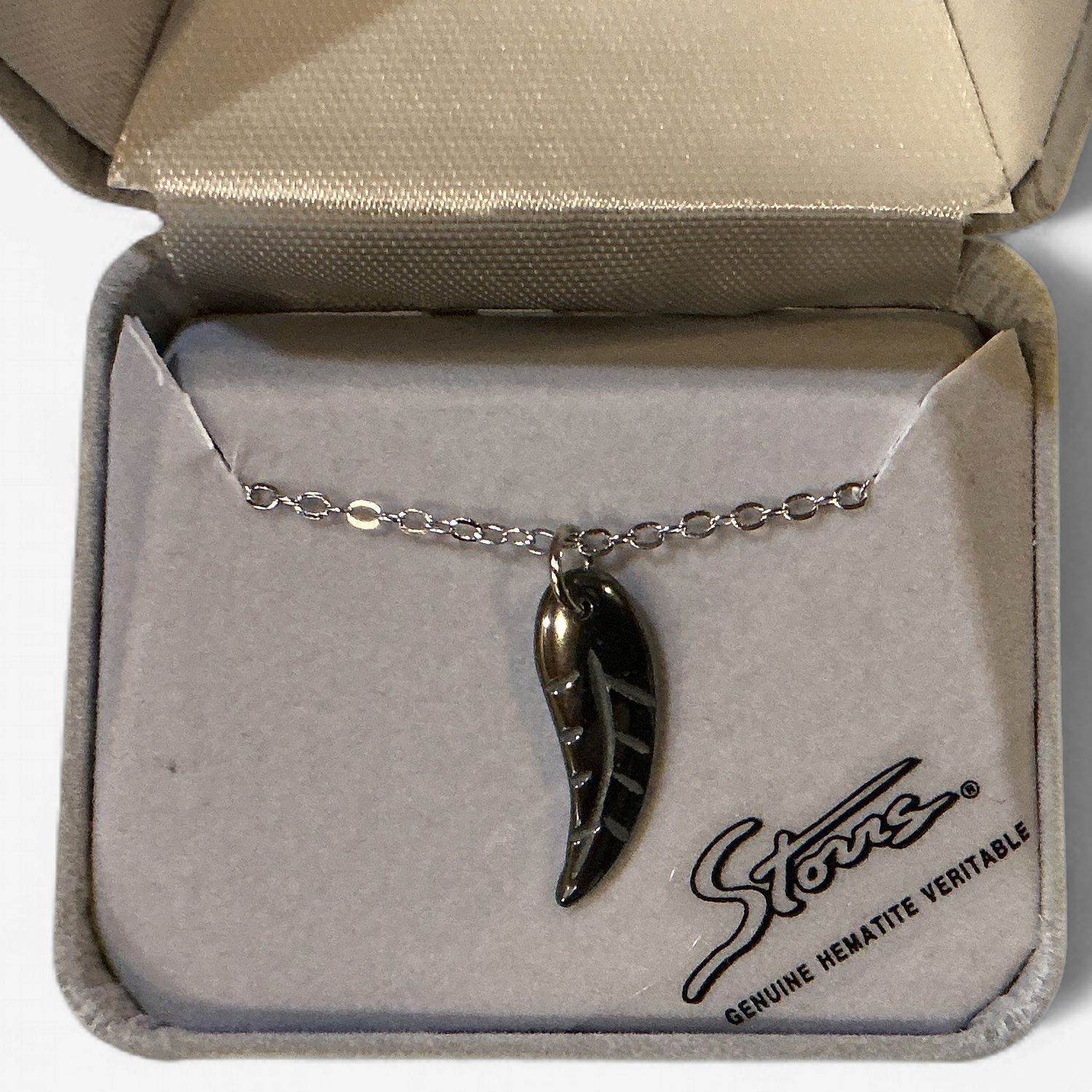 Hematite Necklace Hand Carved Feather