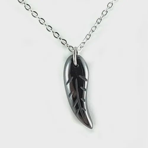 Hematite Necklace Hand Carved Feather
