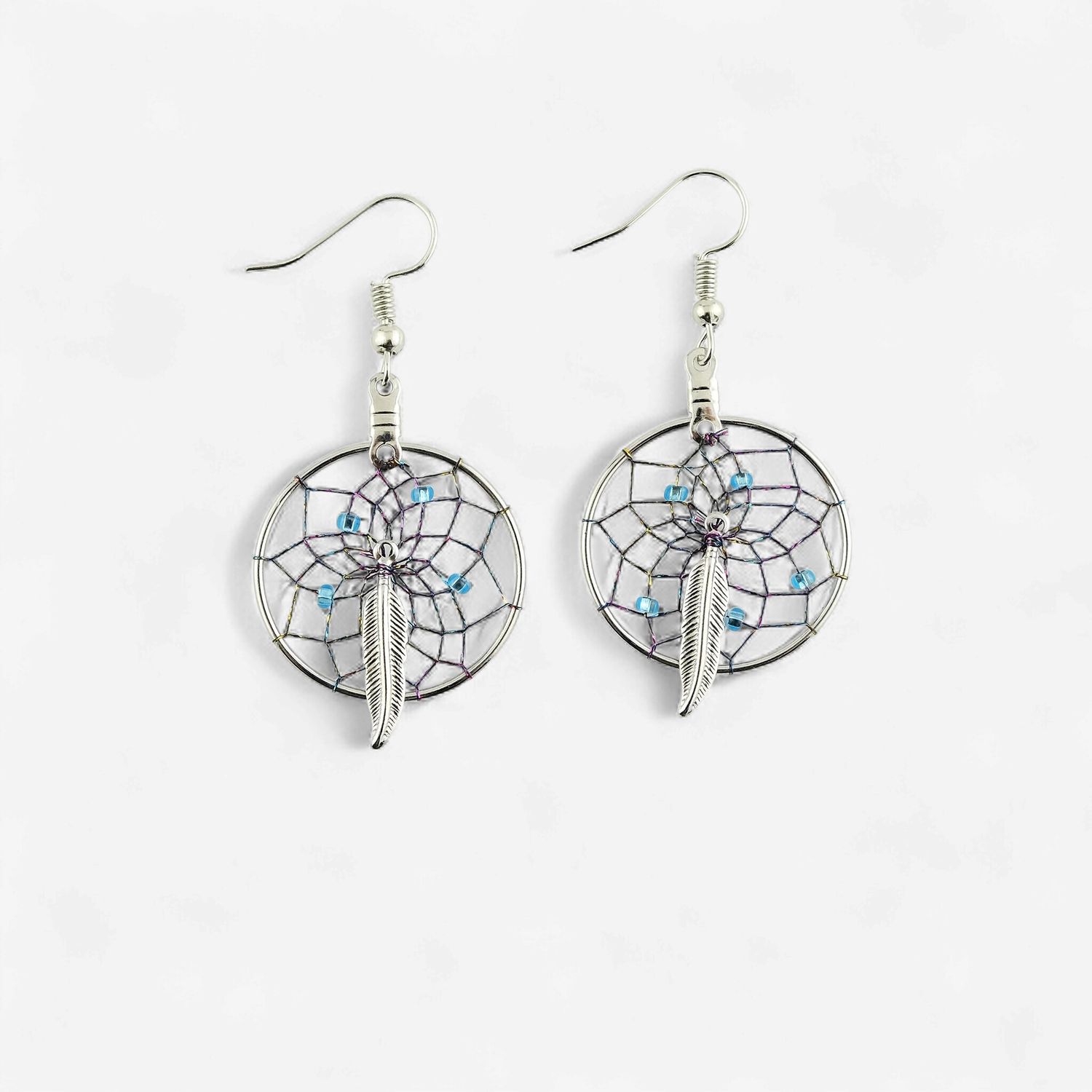 Sterling Silver Dreamcatcher Center Feather Earring