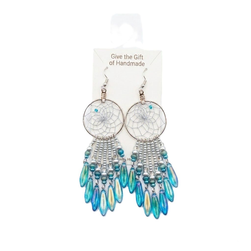 Silver Dreamcatcher Earrings With Beads