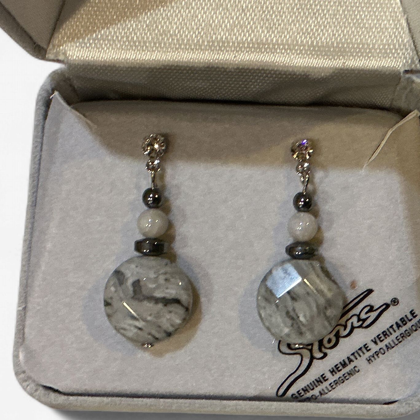 Hematite Earrings Moon Drop