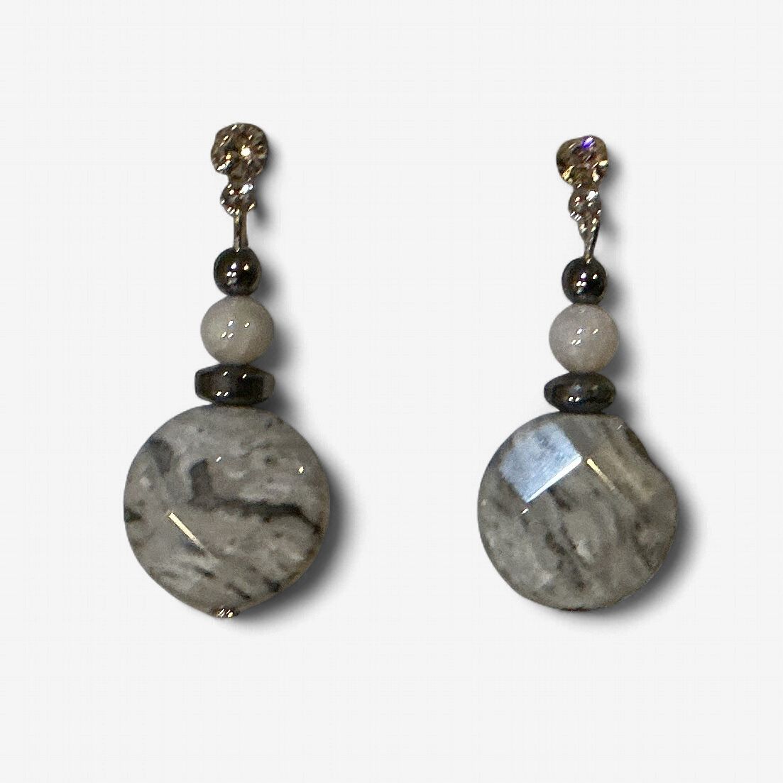 Hematite Earrings Moon Drop