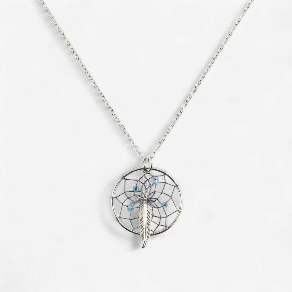 Sterling Silver Dreamcatcher Center Feather Necklace