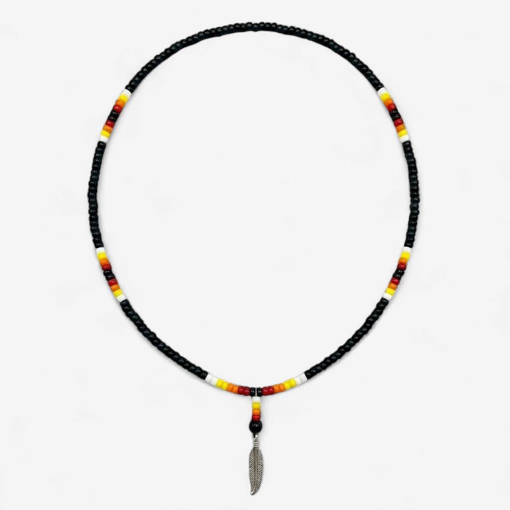 Assorted Feather Charm Beaded Necklace, Design: Black