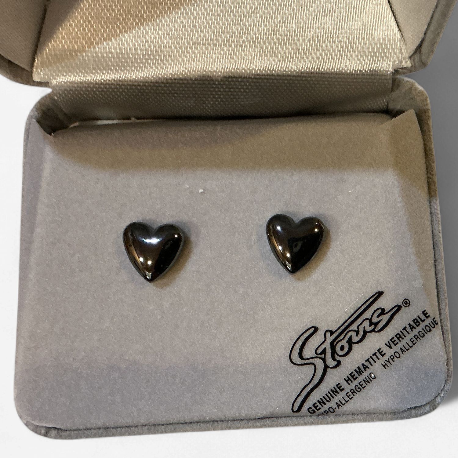 Hematite Earrings Plain Heart 8mm