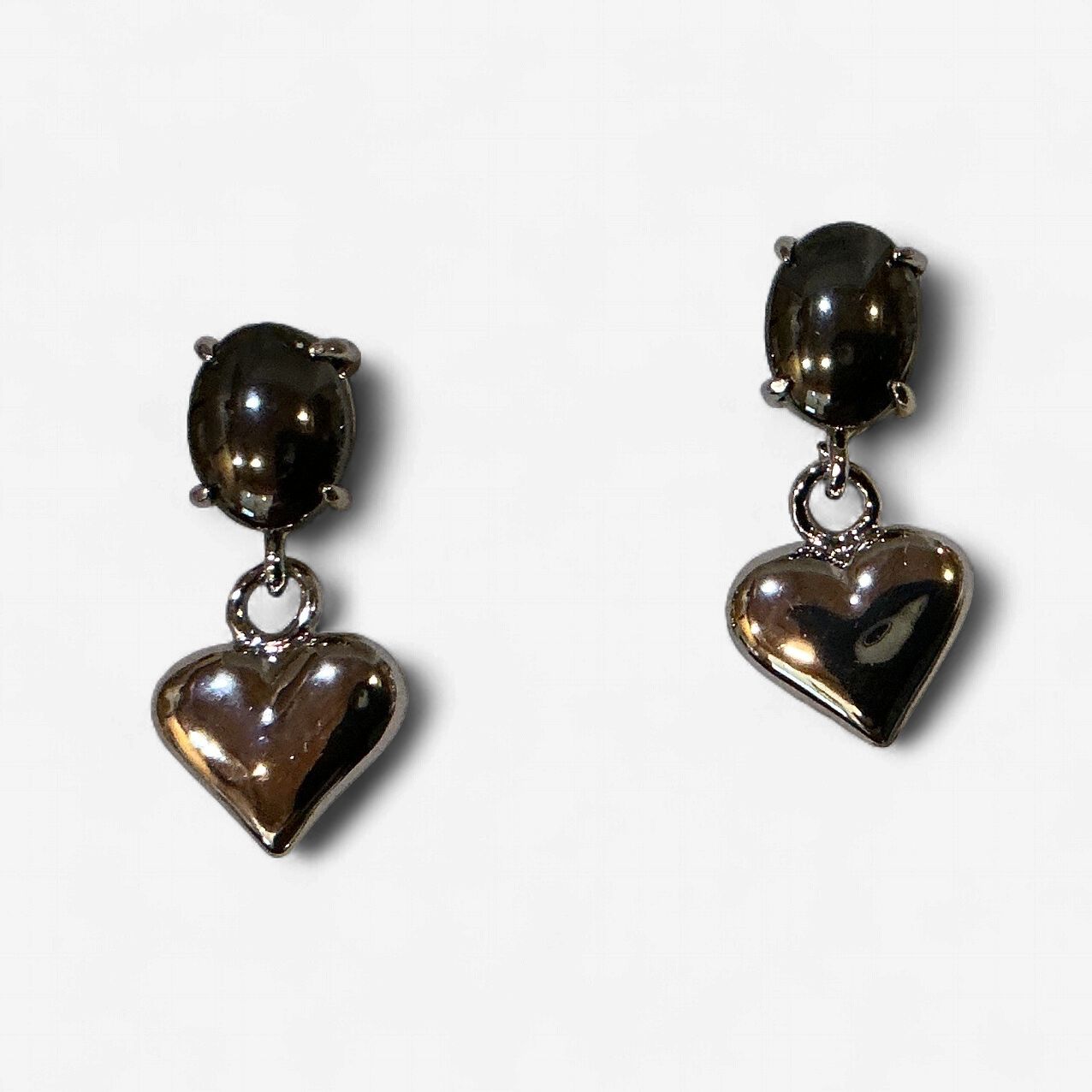 Hematite Earrings Heart Locket