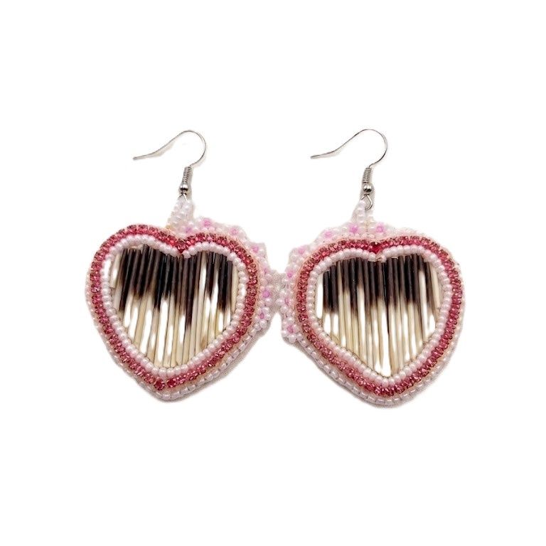Heart Shaped Beaded and Quilled Earring
