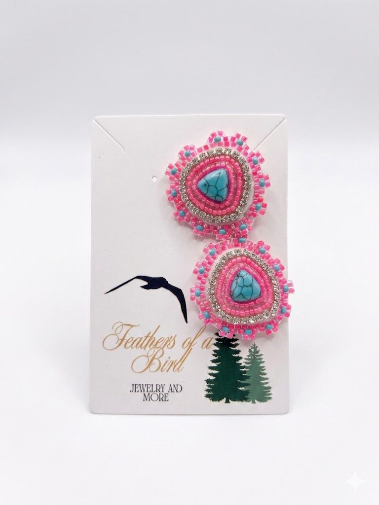 Turquoise Triangular Pink Beaded Earring