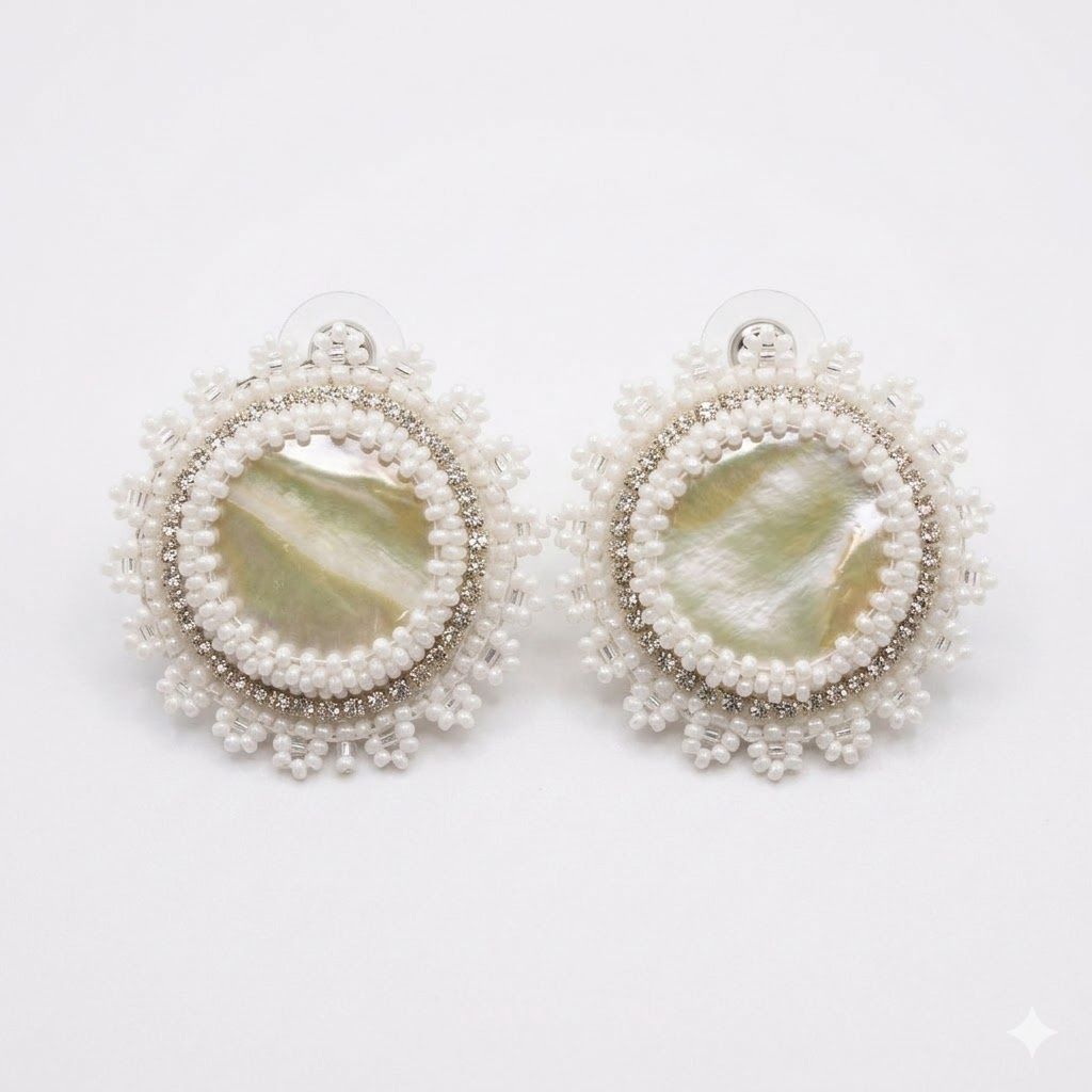 Beaded Abalone Earring, Color: White