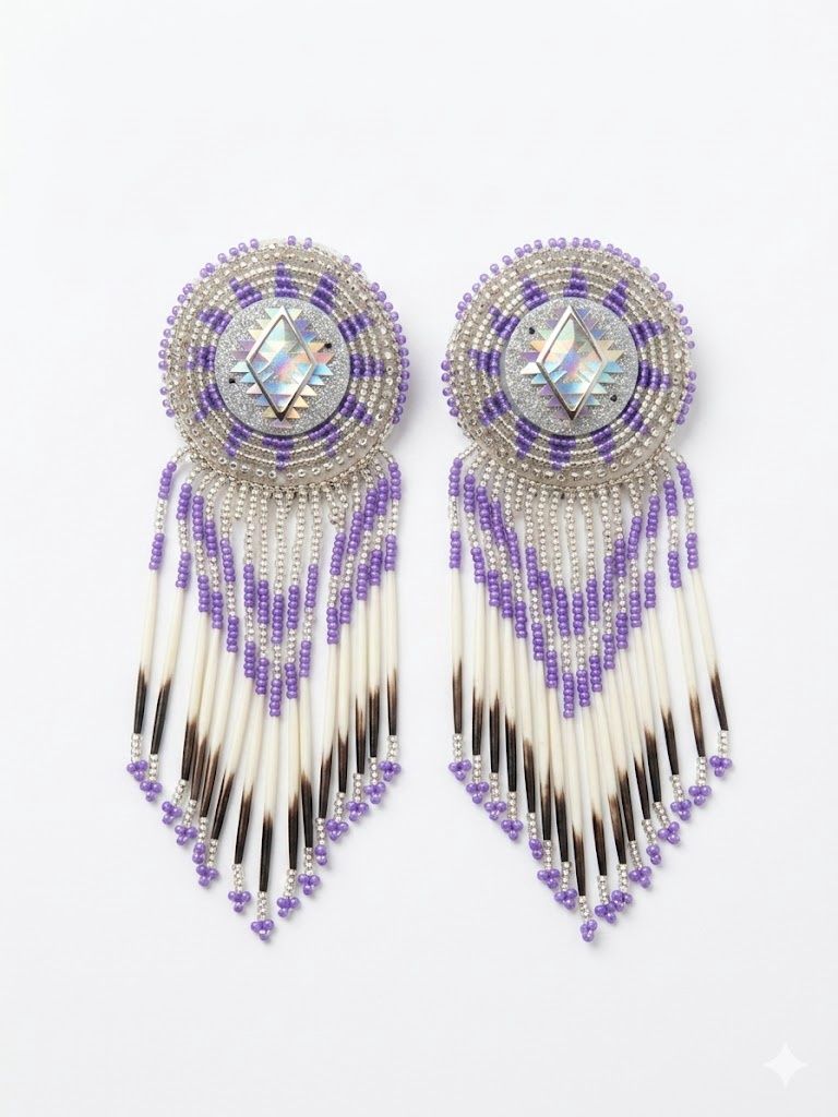 Beaded and Quilled Medallion Style Earrings