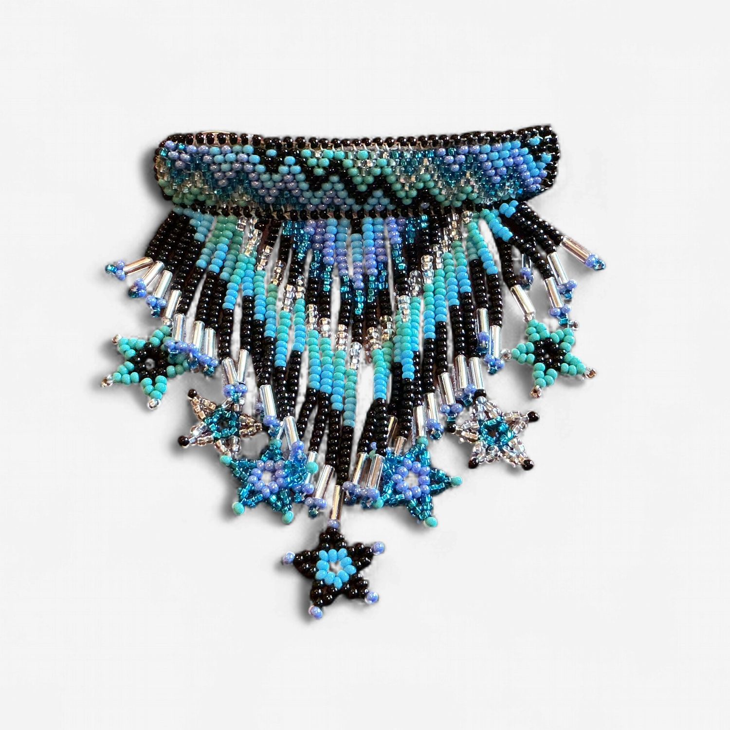 Beaded Star Fringe Barrette, Design: Blues