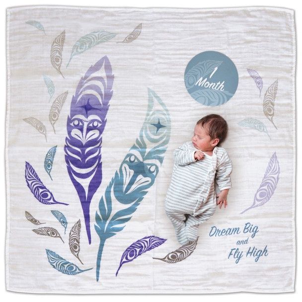 Assorted Baby Blanket &amp; Milestone Sets, Design: Feathers- Simone Diamond