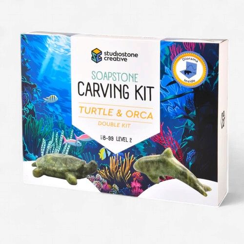 Soapstone Carving Kit Duo- Turtle &amp; Orca