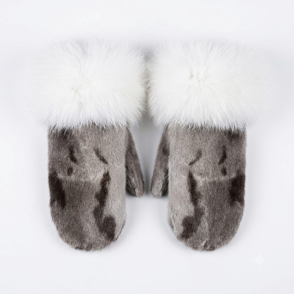 Seal With Blue Fox Trim Fur Ladies Mitts O/C