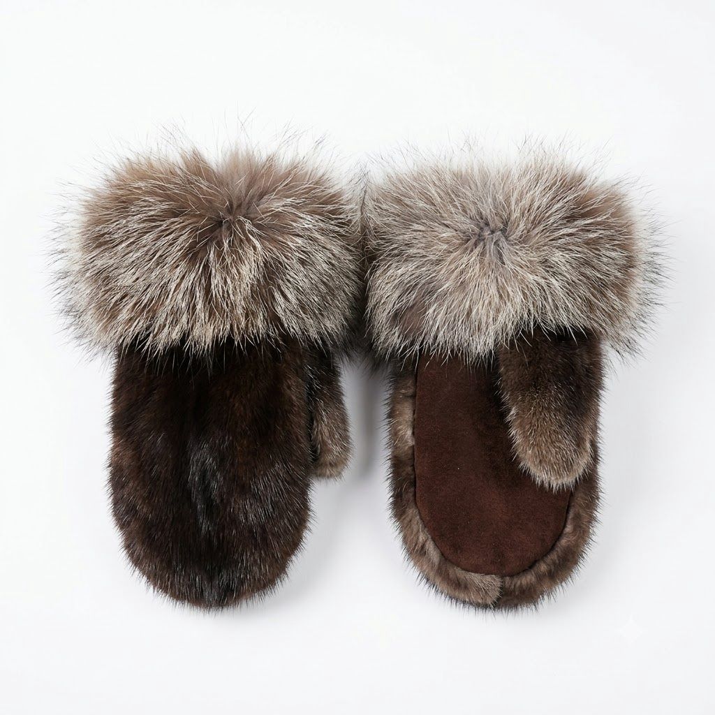 Otter With Coyote Trim Fur Ladies Mitts O/C