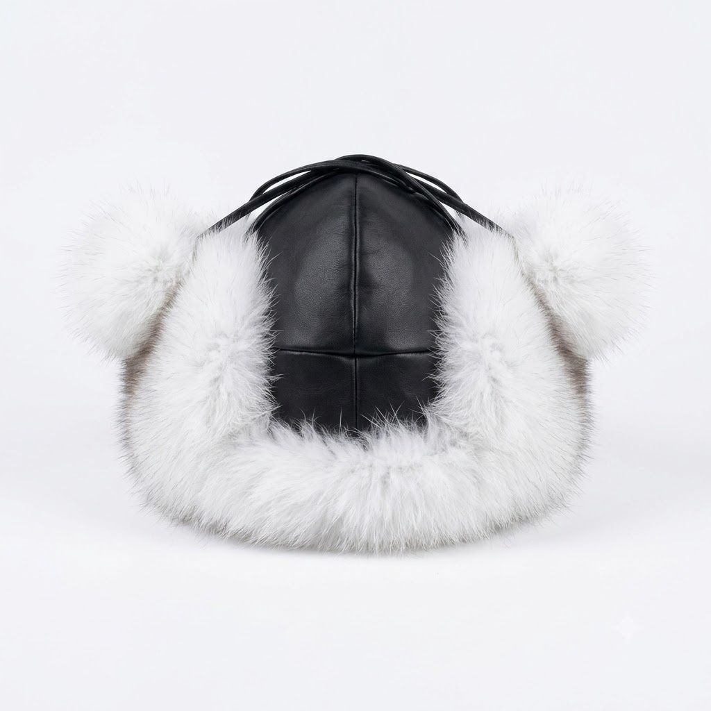 Blue Fox Fur Hat With Pom Poms O/C