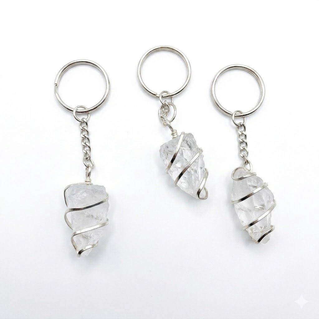 Clear Quartz Crystal Keychain
