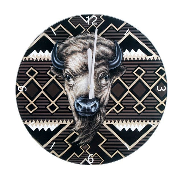 Wall Clock 12" Glass Buffalo