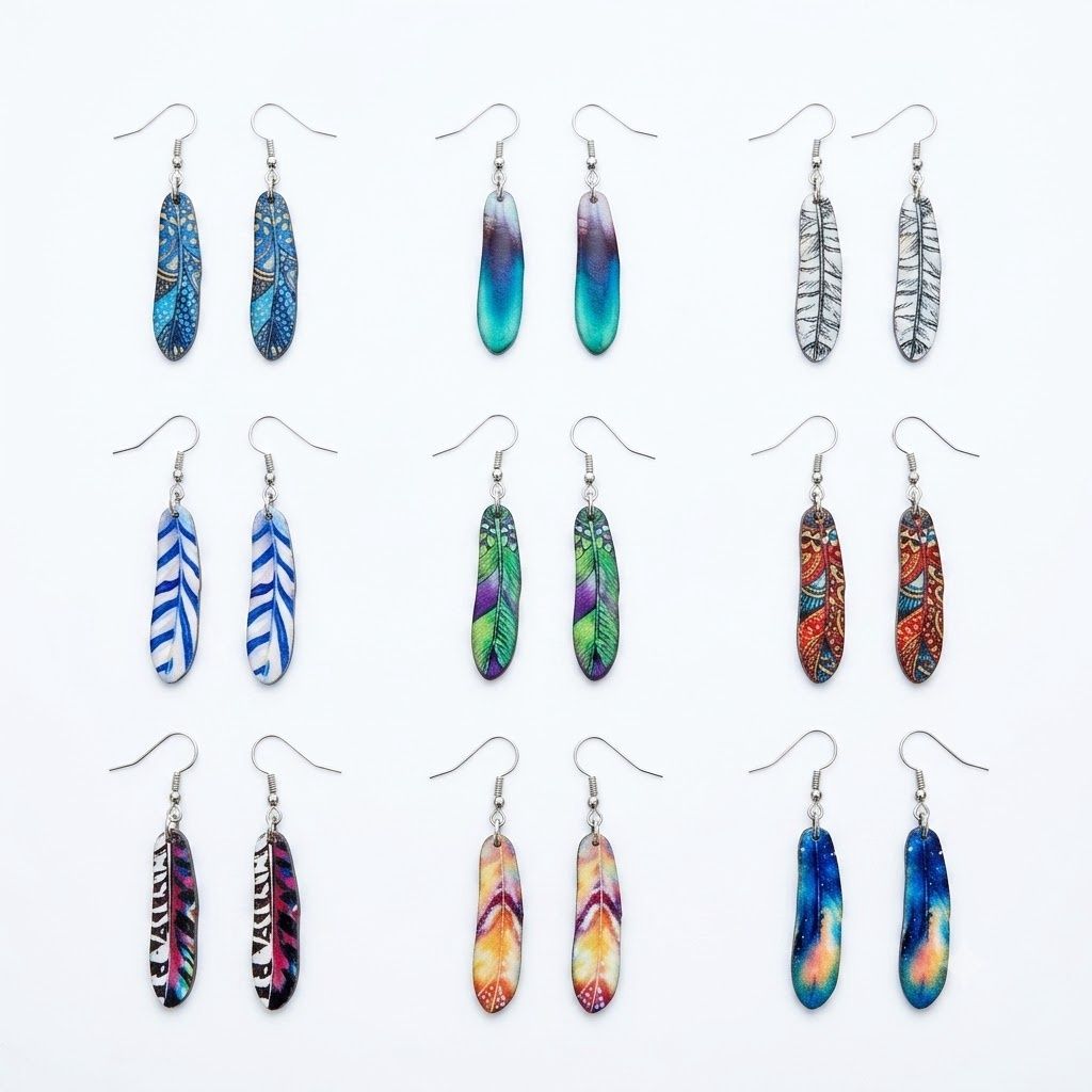 Assorted Enamel Feather Earrings