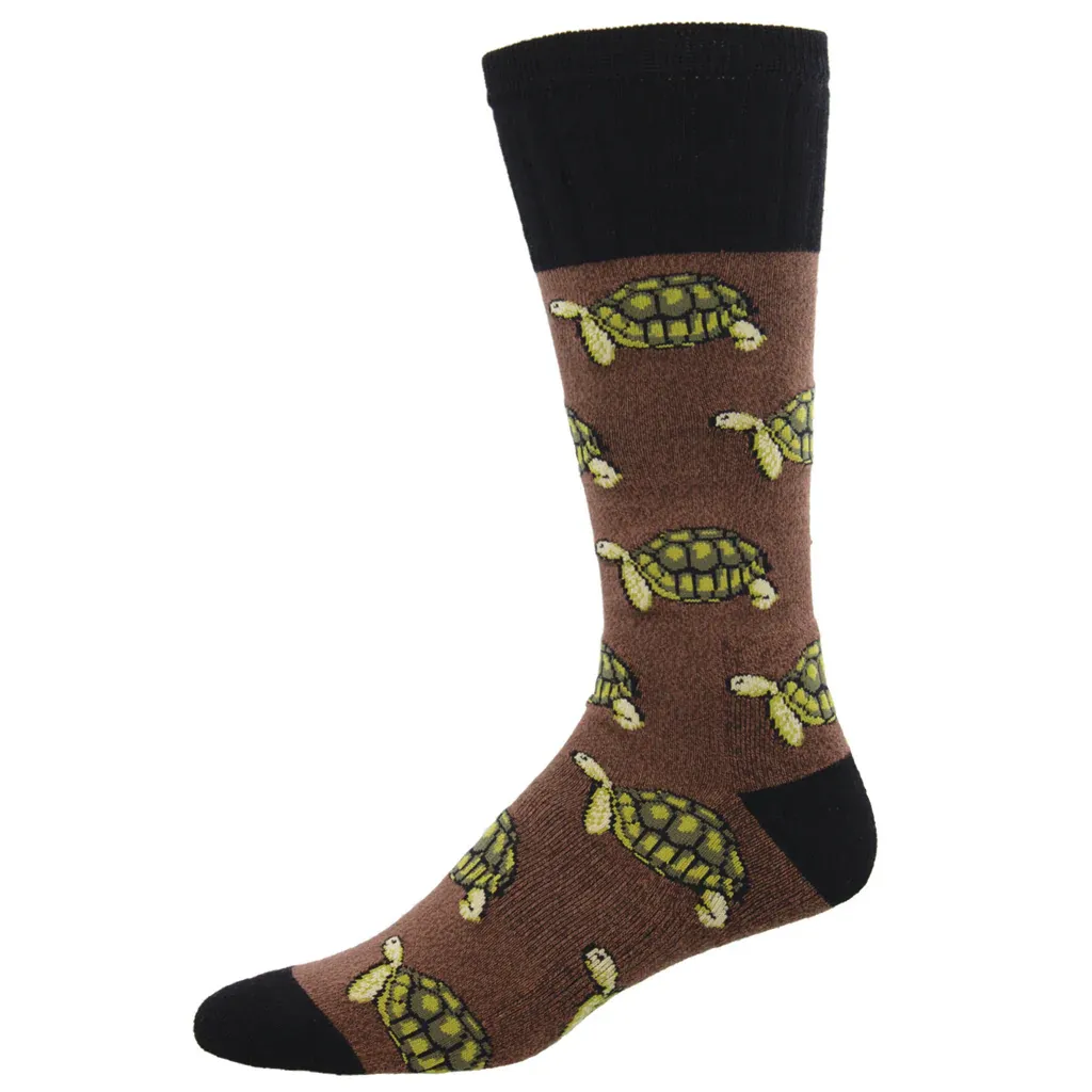 Assorted Graphic Socks, Design: Slow &amp; Steady- Brown, Size: Mens 7-12.5