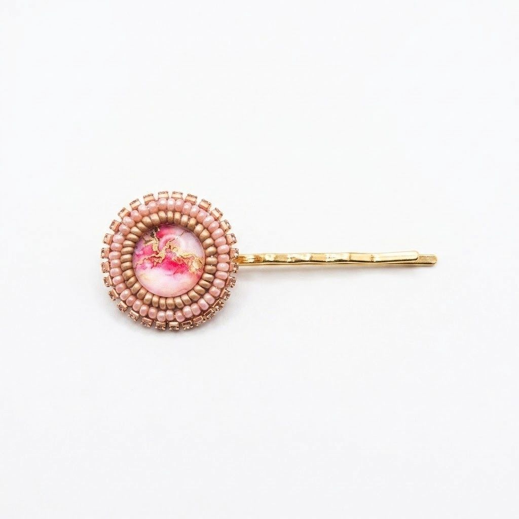 Pink Beaded Hair Pin