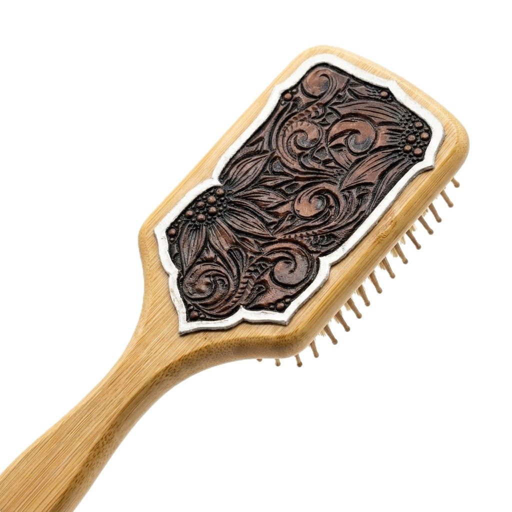 Leather Engraved Wooden Hair Brush O/C