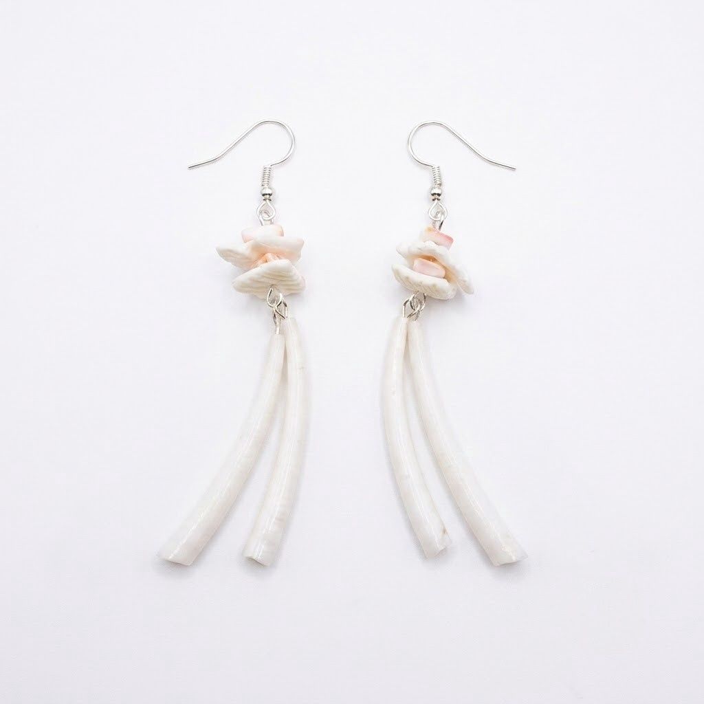 Dentalium Earrings Assorted, Design: Double