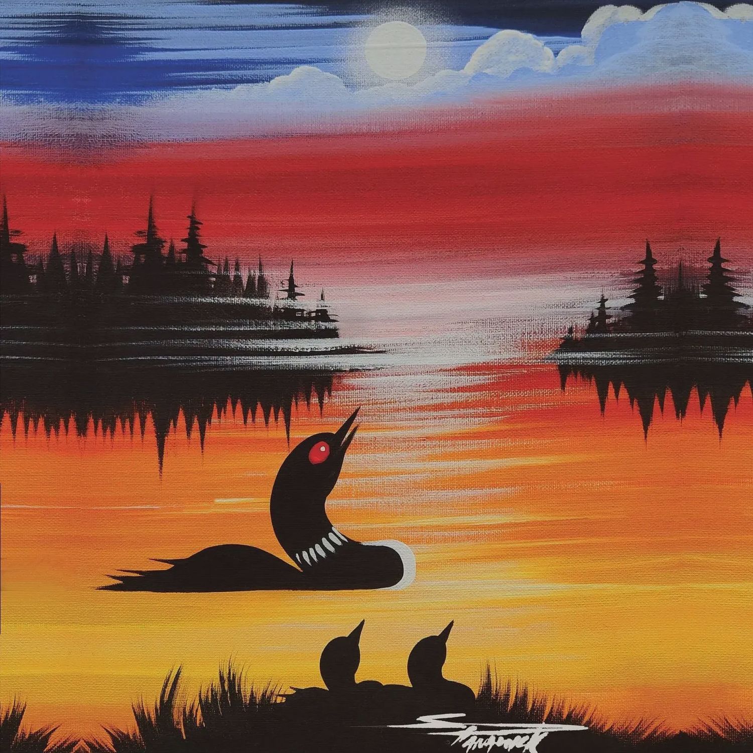 Stanley Panamick Art Print- Loon Watching The Young 16x12