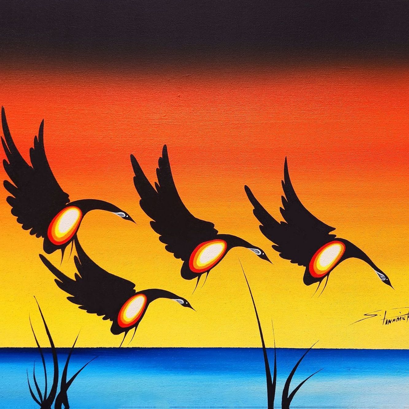 Stanley Panamick Art Print- Canada Geese At Dusk 16x20