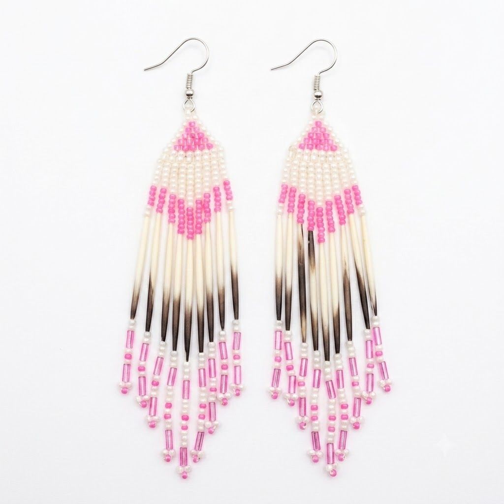 Beaded Dangly Quill Earring