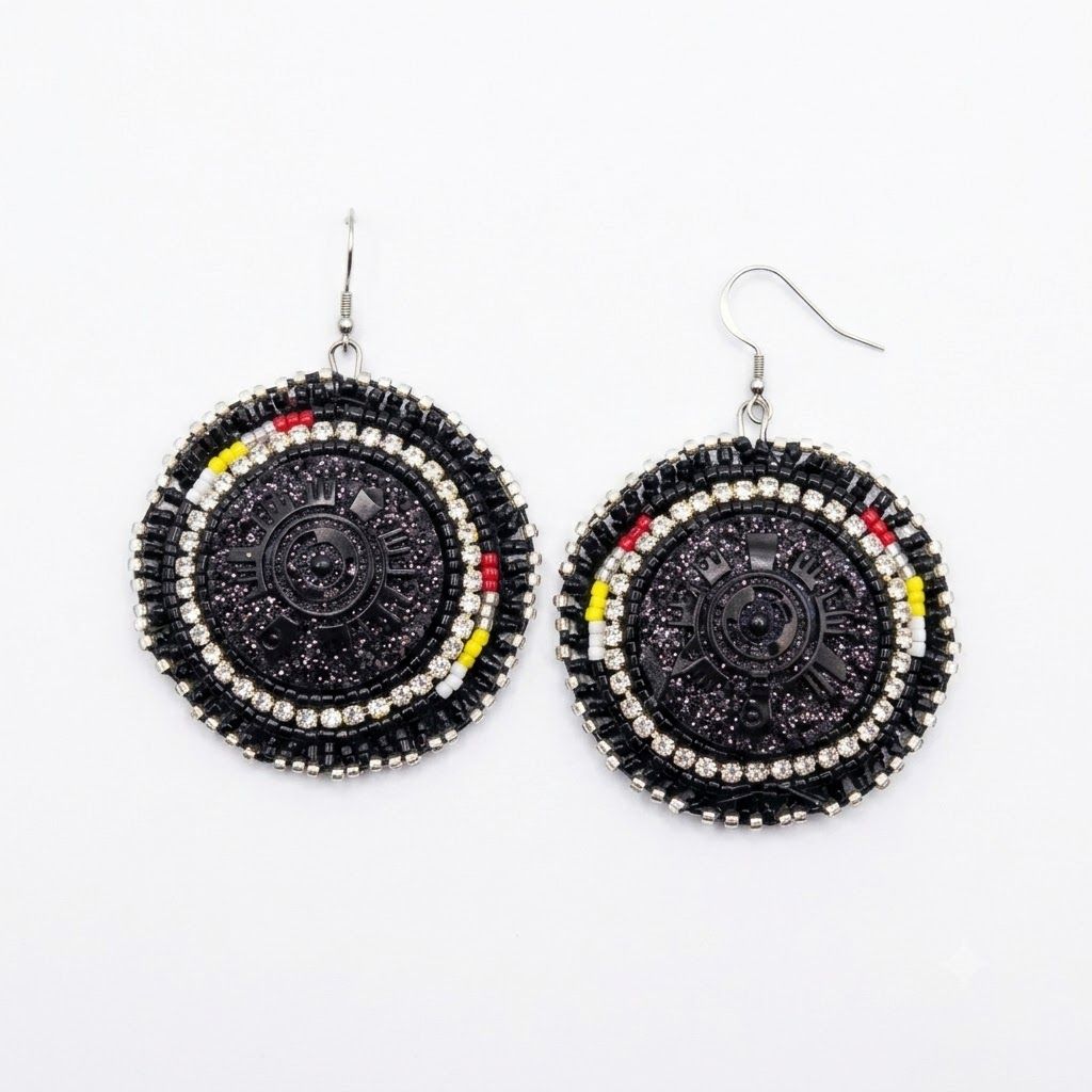 Black Sparkly Medallion Earrings