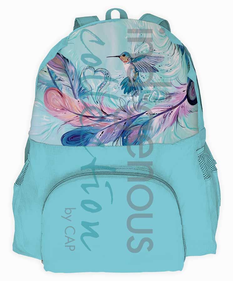 Assorted CAP Foldable Backpack, Design: Hummingbird Feathers- Joseph Carla