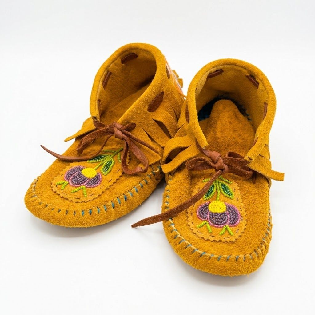 Handmade Floral Beaded Moccasin- Size 4 Ladies