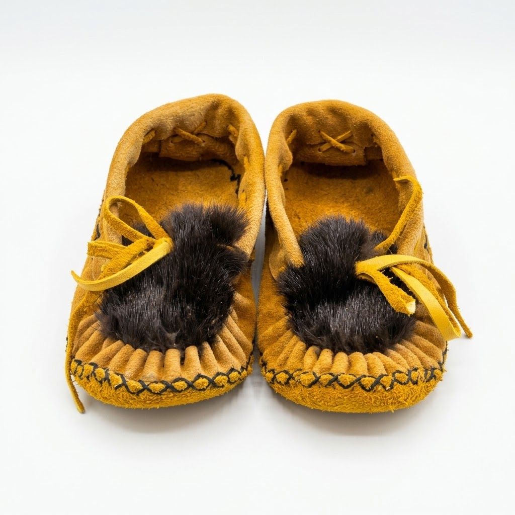Handmade Fur Detailed Moccasin- Size 1 Youth
