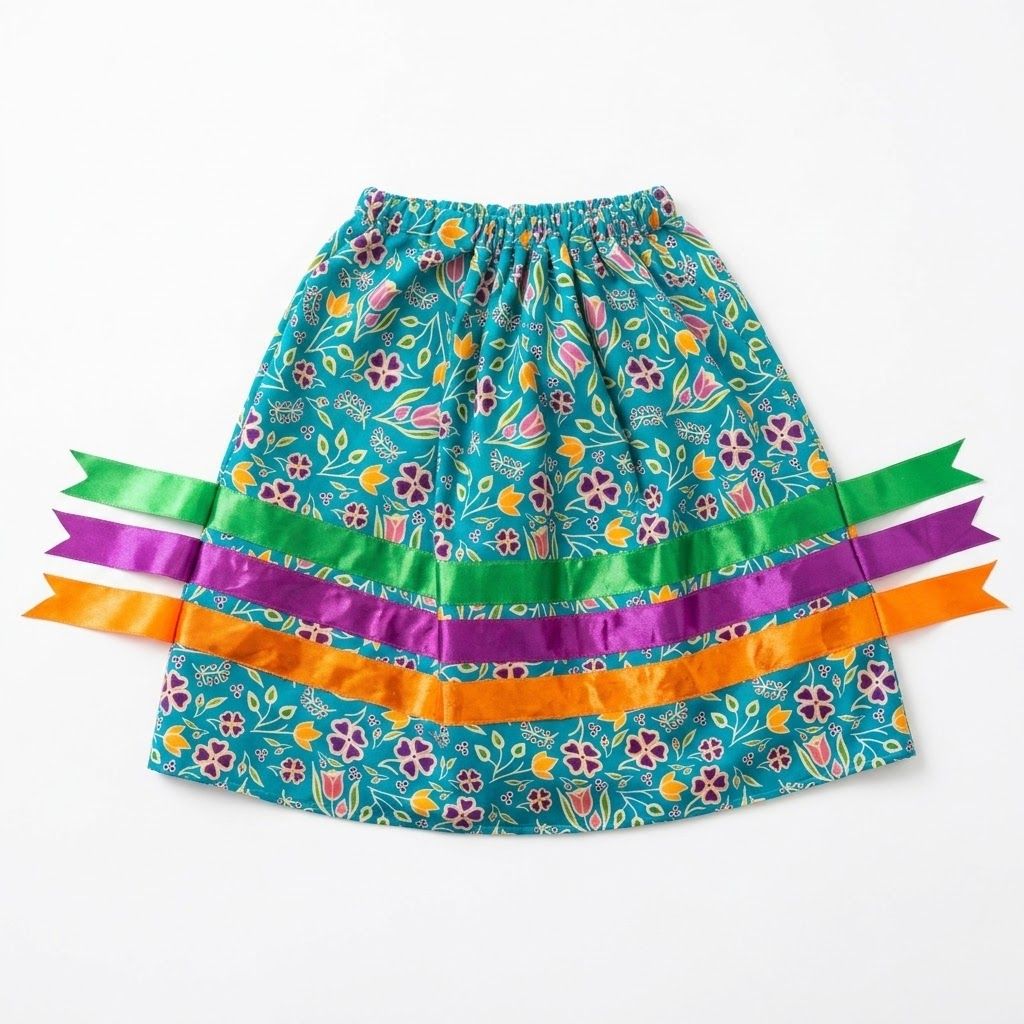 Youth Mid Length Skirt, Design: Teal Floral