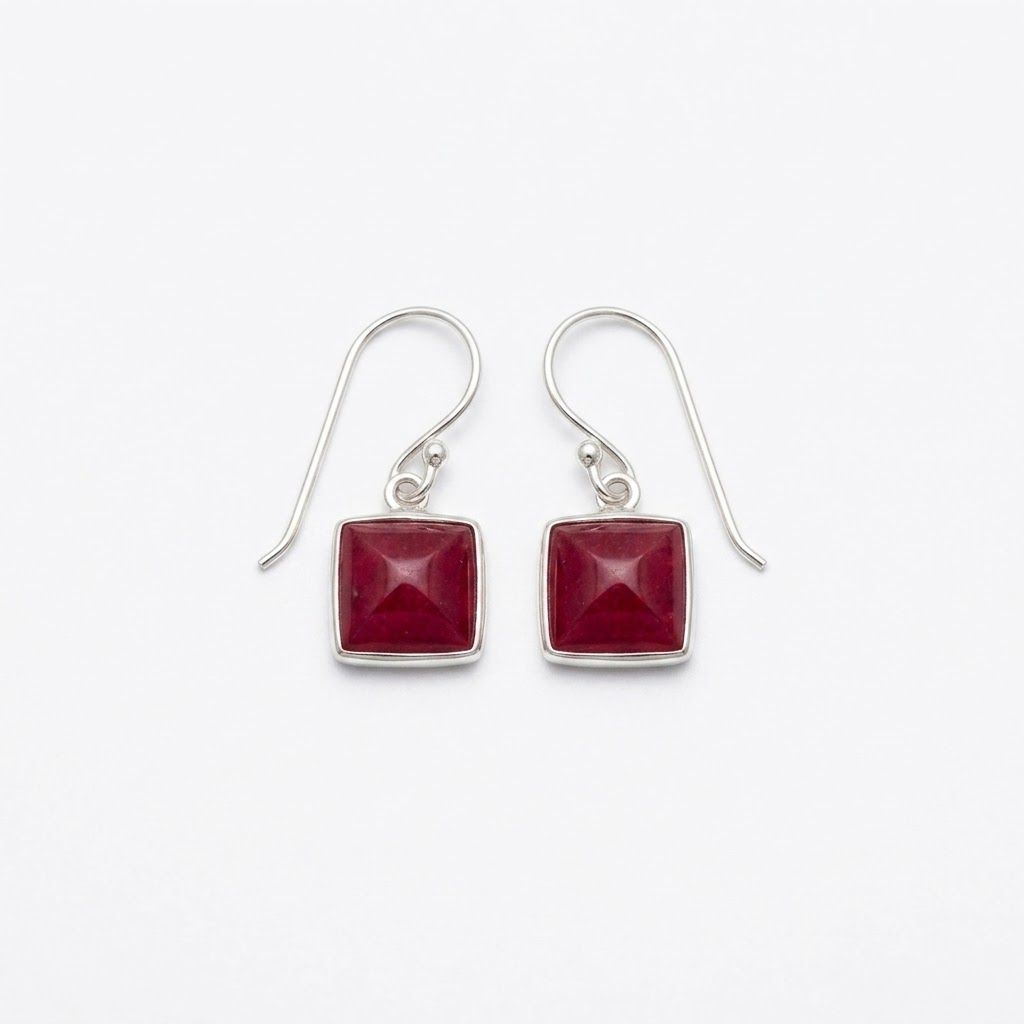 Red Gem Earring, Design: Square